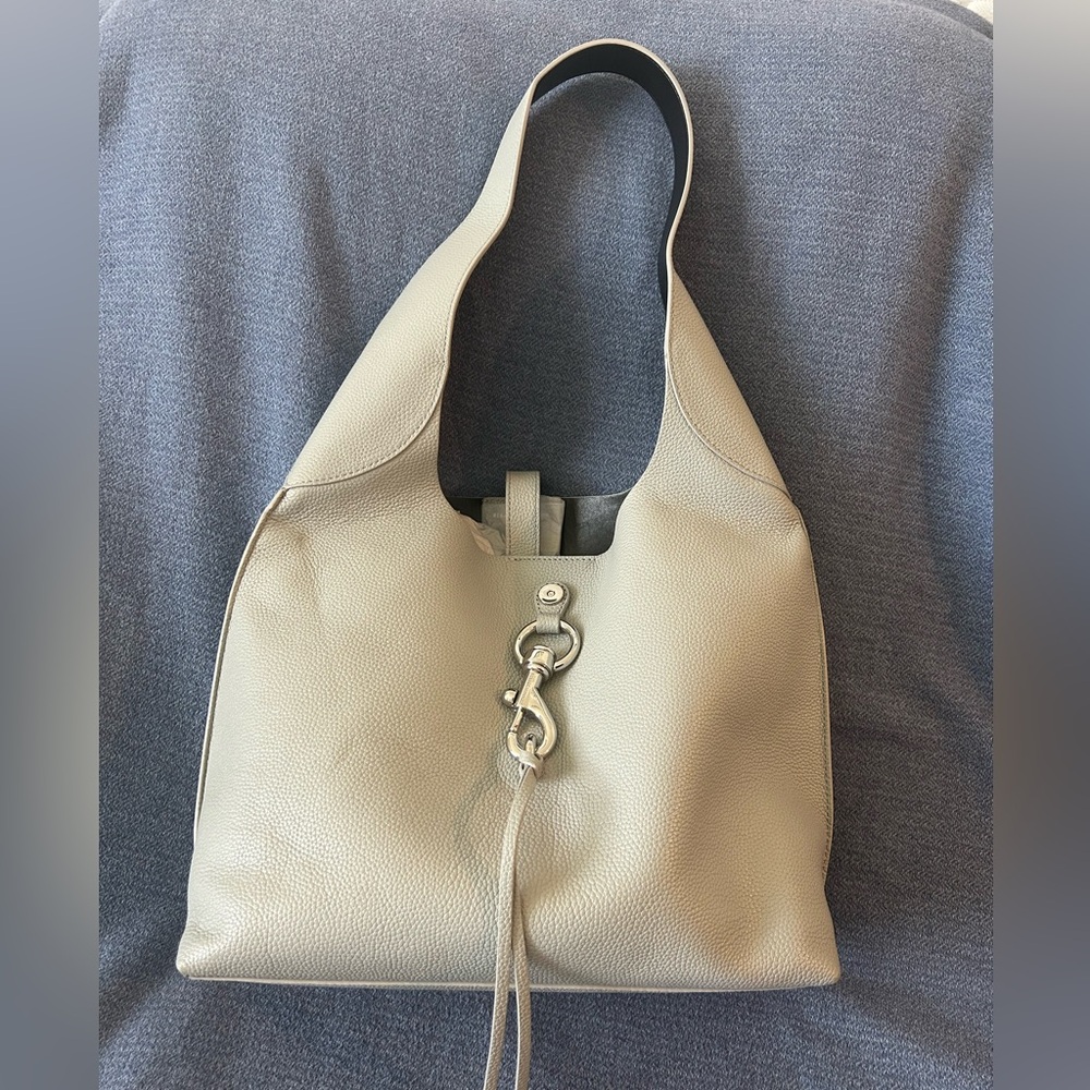 Rebecca Minkoff Megan Leather Hobo Bag in gray/silver color, new with tag